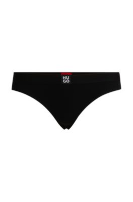 Hugo Boss Ribbed Stretch-modal Briefs With Stacked-logo Waistband In Black