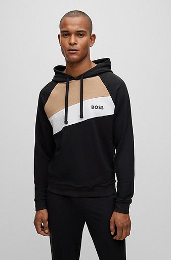 Signature-stripe hoodie with embroidered logo, Black
