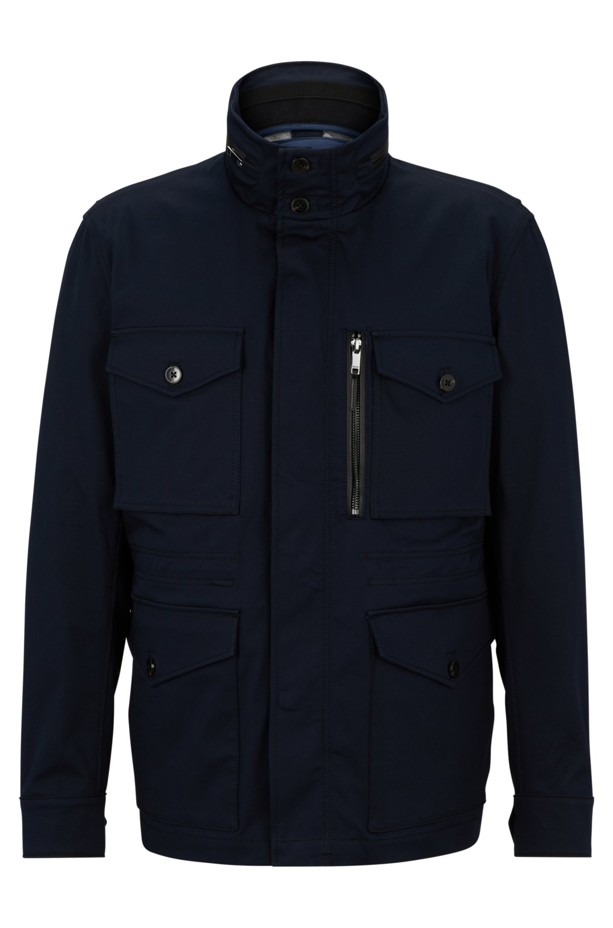 Water-repellent field jacket in stretch-cotton twill, Dark Blue