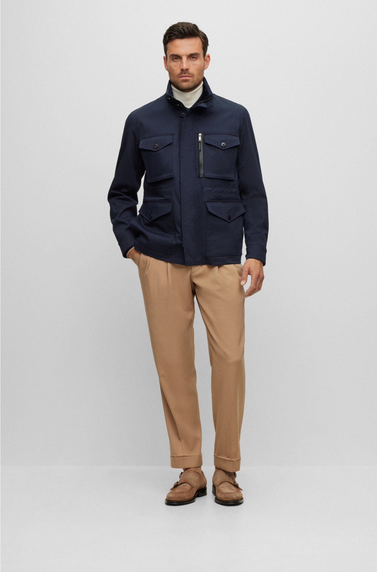 Water-repellent field jacket in stretch-cotton twill, Dark Blue