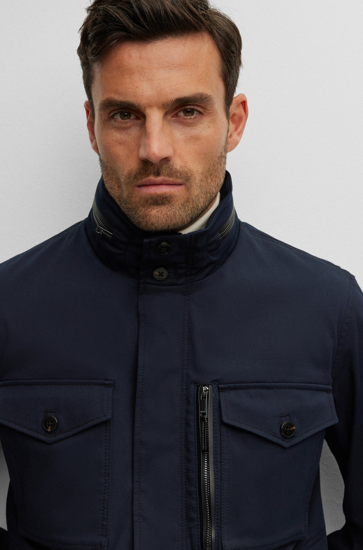 BOSS - Water-repellent field jacket in stretch-cotton twill