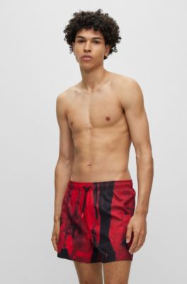 Hugo Boss Quick-drying Swim Shorts With Graphic Print In Light Red