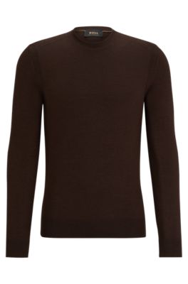 Hugo Boss Regular-fit Sweater In Wool, Silk And Cashmere In Dark Brown