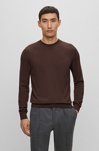 Jersey regular fit de lana, seda y cashmere, Marrón oscuro