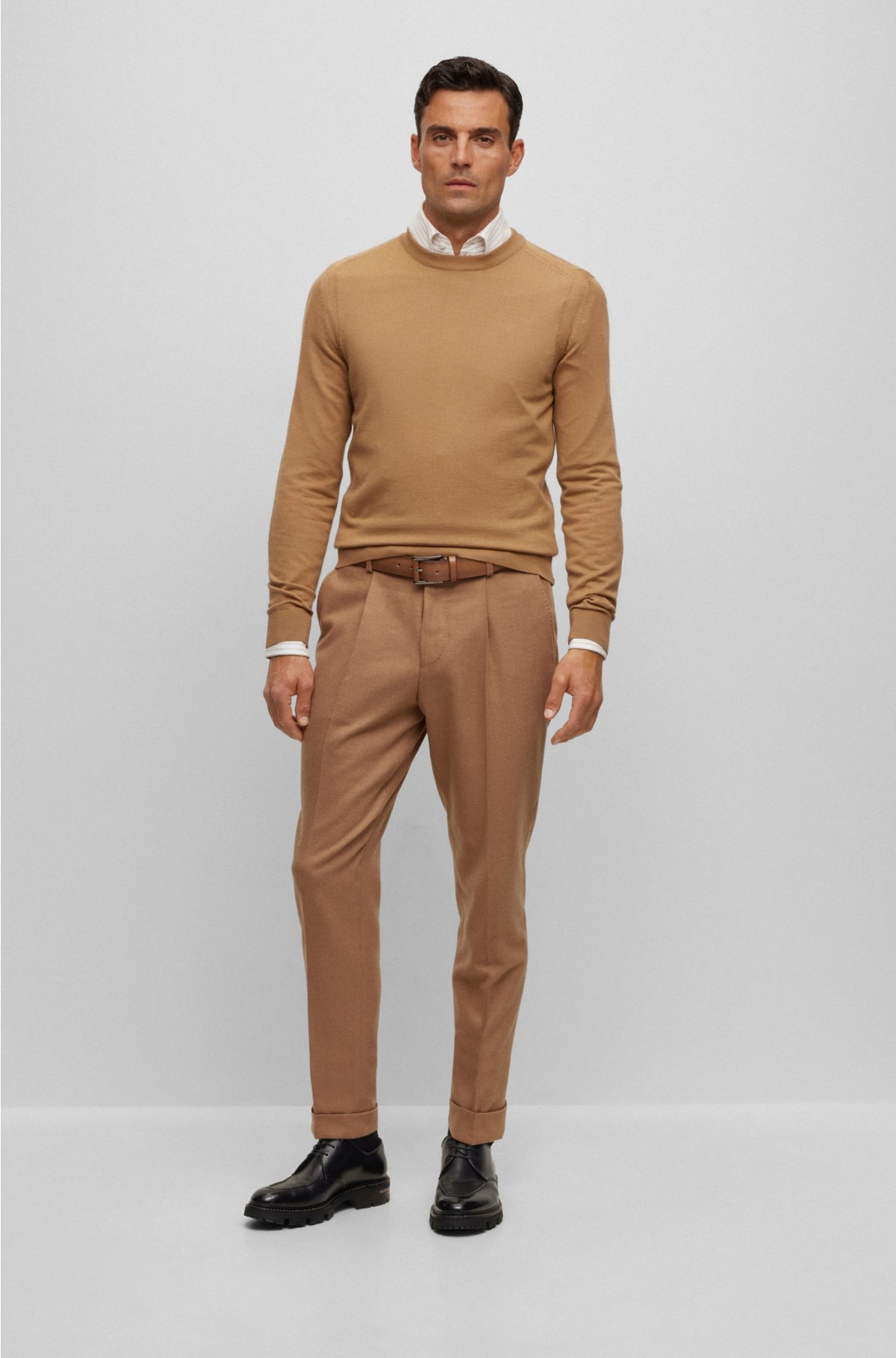 Regular-fit sweater in wool, silk and cashmere, Beige