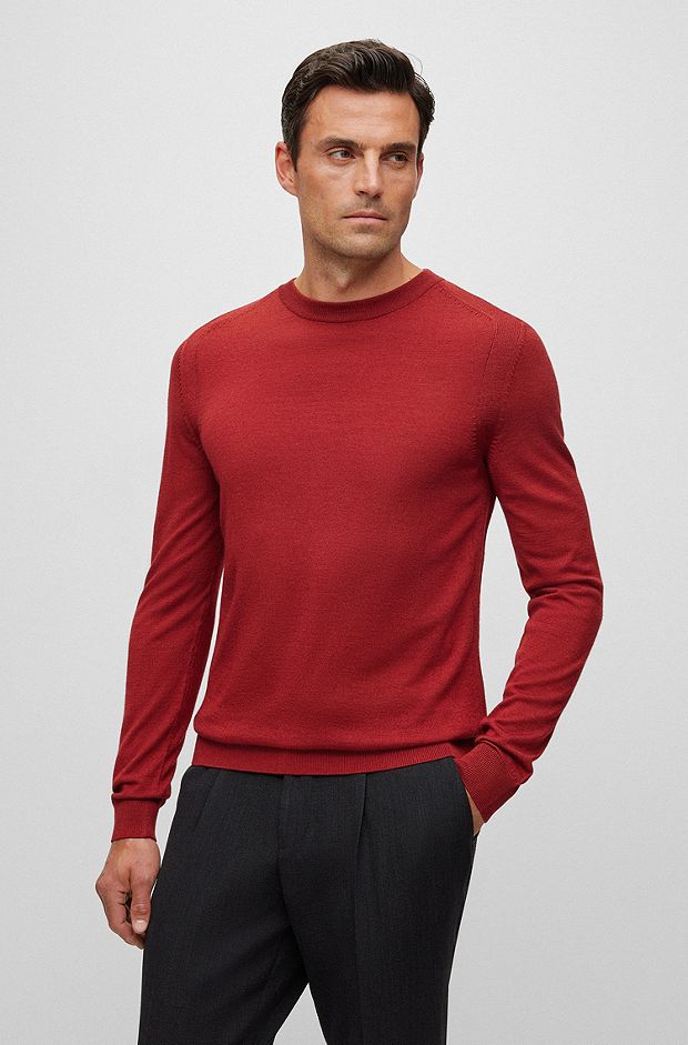 Regular-fit sweater in wool, silk and cashmere, Red