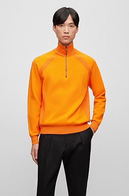 BOSS Cotton zip neck sweater with color blocking