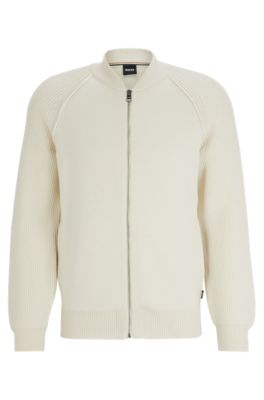 BOSS - Zip-up cardigan in cotton and virgin wool