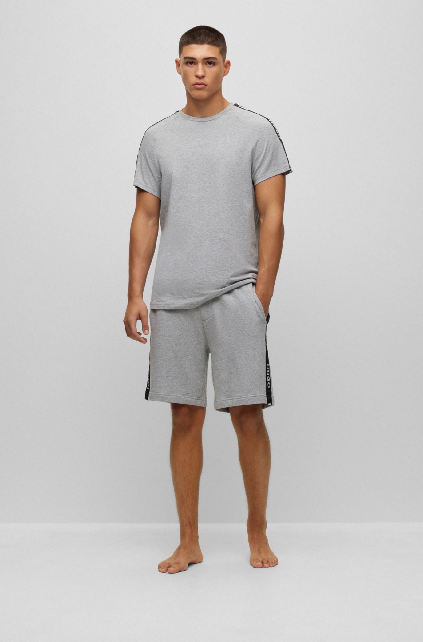 HUGO Cotton terry shorts with embroidered logos and drawstring waist