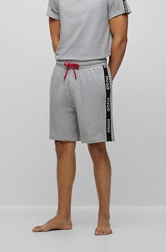 Cotton-terry shorts with embroidered logos and drawstring waist, Grey
