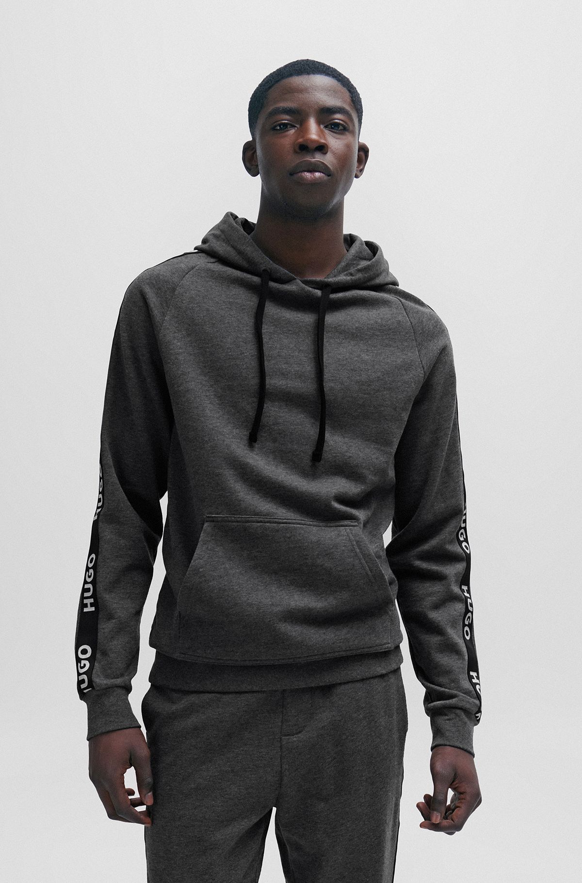 Relaxed-fit hoodie with logo tape, Light Grey