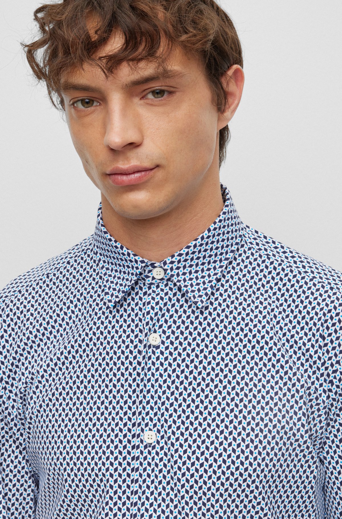 BOSS - Slim-fit shirt in geometric-printed performance-stretch fabric
