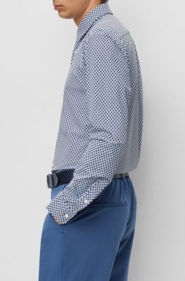 BOSS - Slim-fit shirt in geometric-printed performance-stretch fabric