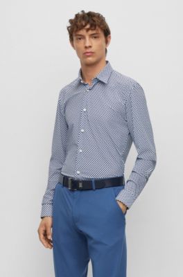 BOSS - Slim-fit shirt in geometric-printed performance-stretch fabric