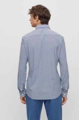 BOSS - Slim-fit shirt in geometric-printed performance-stretch fabric