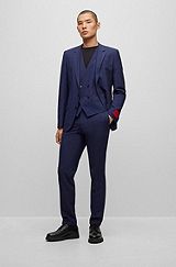 Three-piece slim-fit suit in checked stretch fabric, Dark Blue