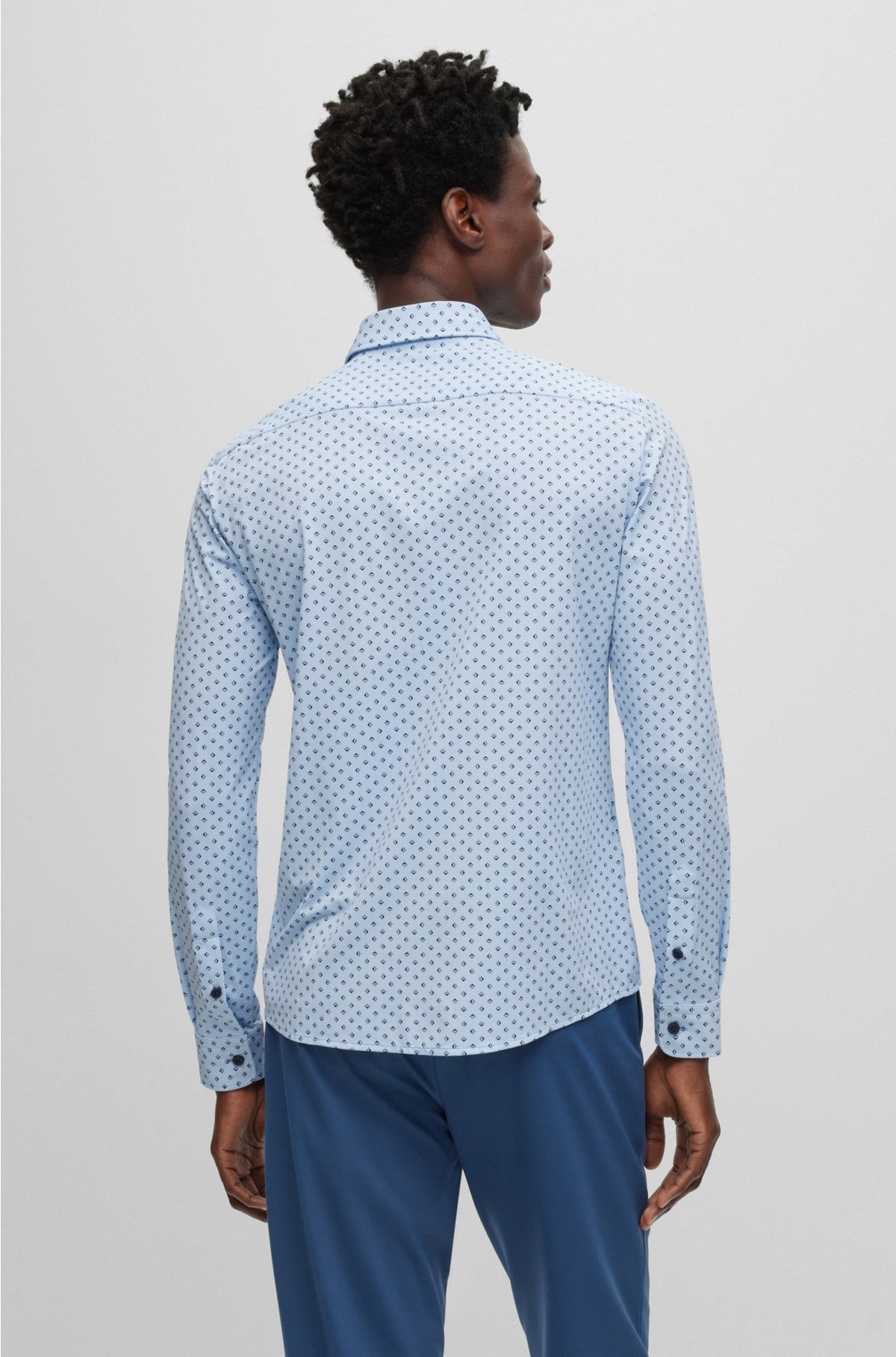 BOSS - Slim-fit shirt in patterned performance-stretch fabric