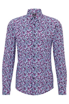 Slim-fit performance-stretch in BOSS - fabric printed shirt