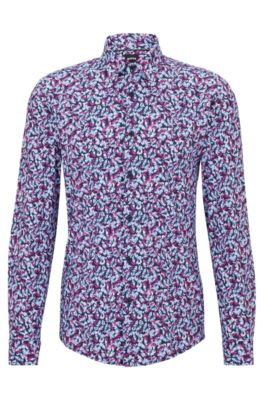 BOSS - Slim-fit shirt in printed performance-stretch fabric