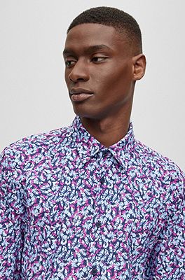 in BOSS shirt fabric - performance-stretch printed Slim-fit