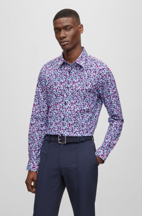 performance-stretch BOSS Slim-fit shirt in printed fabric -