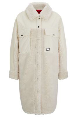 Hugo Boss Oversize-fit Jacket In Mixed Materials With Quilted Lining In White