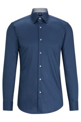 BOSS - Slim-fit shirt in easy-iron cotton poplin