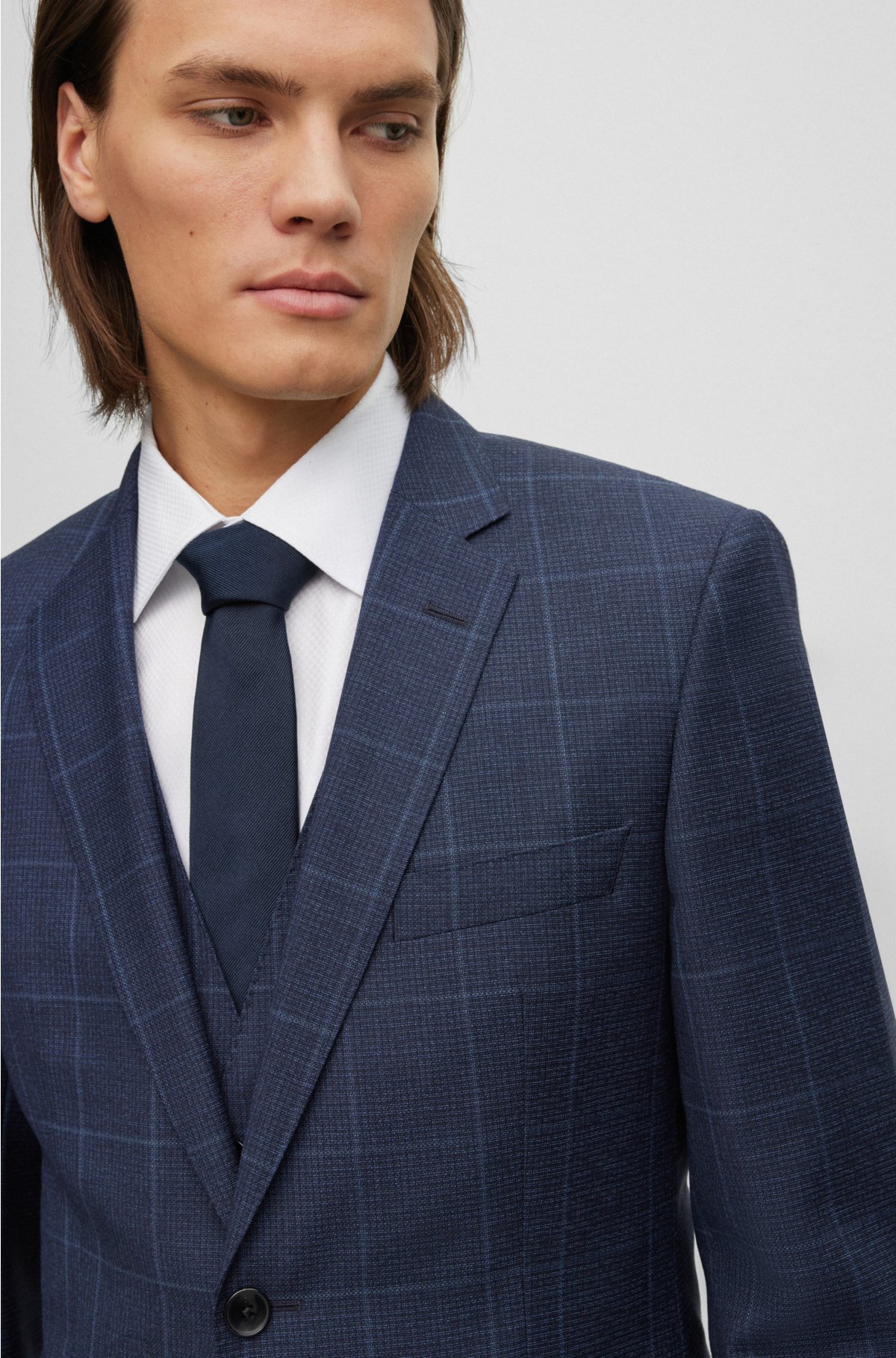 Slim-fit two-piece suit in checked virgin wool
