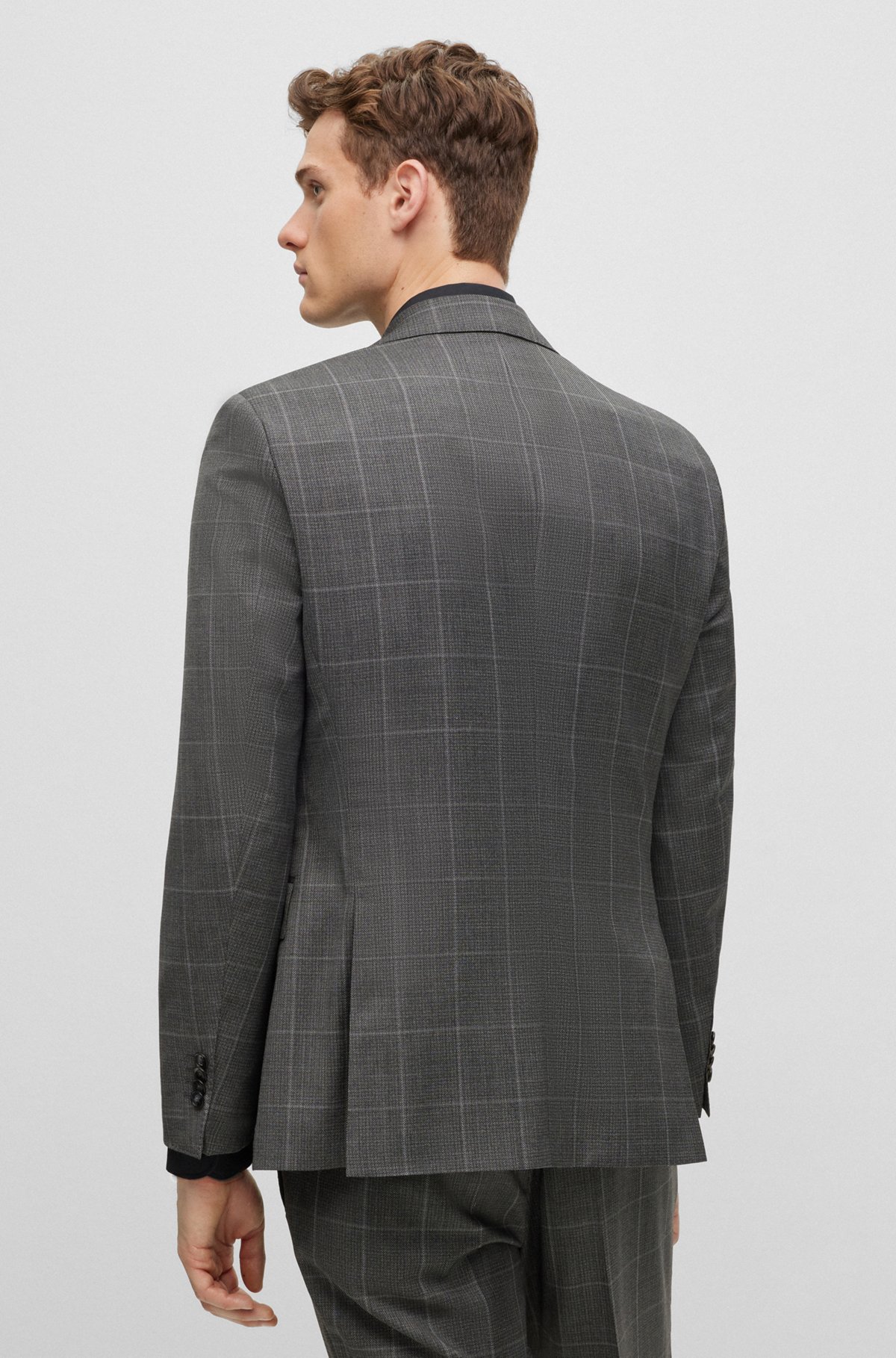 Three-piece regular-fit suit in checked virgin wool, Silver
