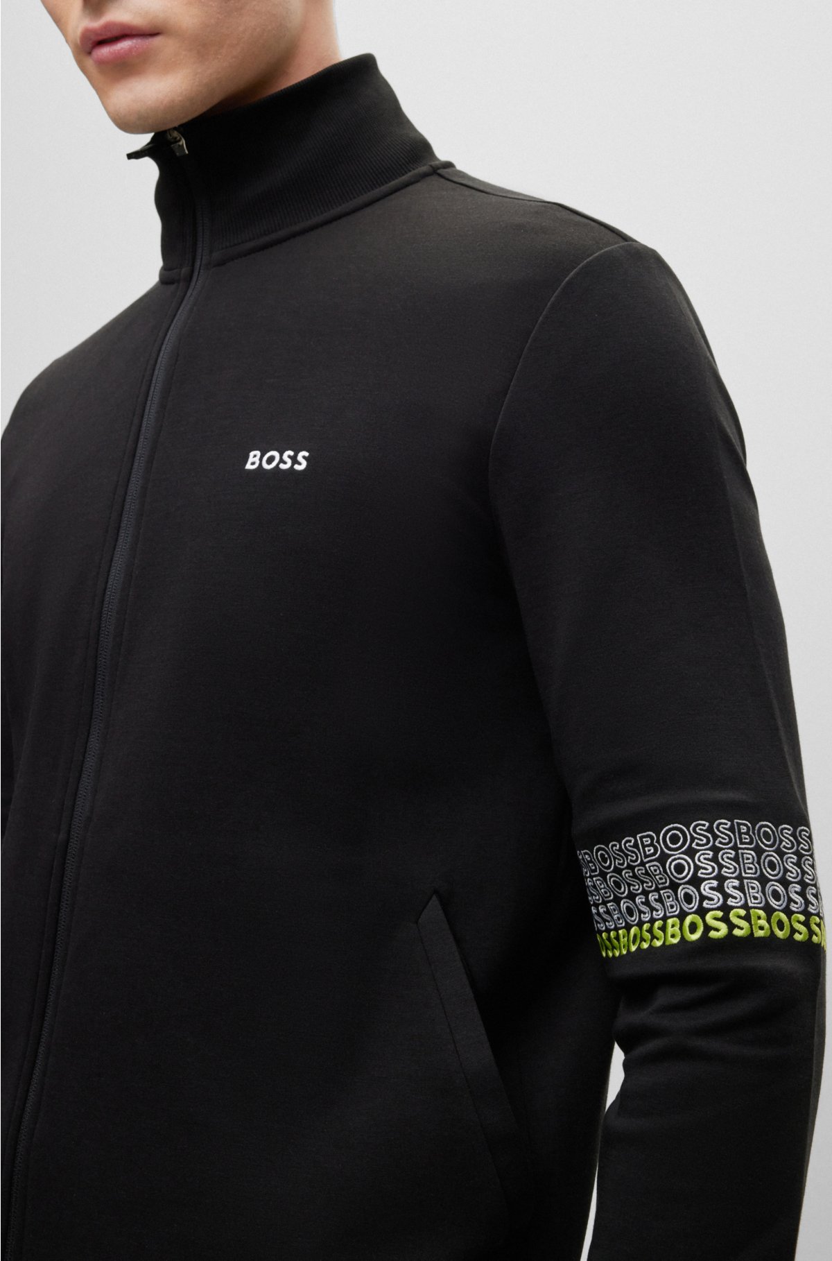 Regular-fit zip-up sweatshirt with multi-colored logos
