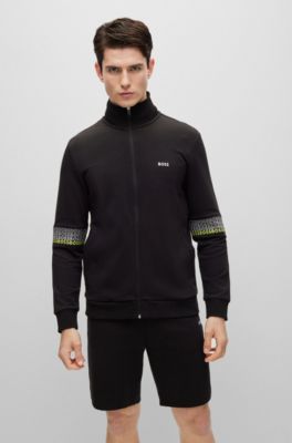 Hugo Boss Regular-fit Zip-up Sweatshirt With Multi-colored Logos In Black