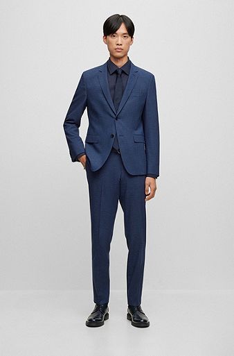 Extra-slim-fit suit in checked stretch cloth, Dark Blue