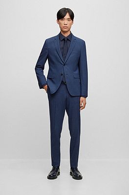 BOSS - Extra-slim-fit suit in checked stretch cloth