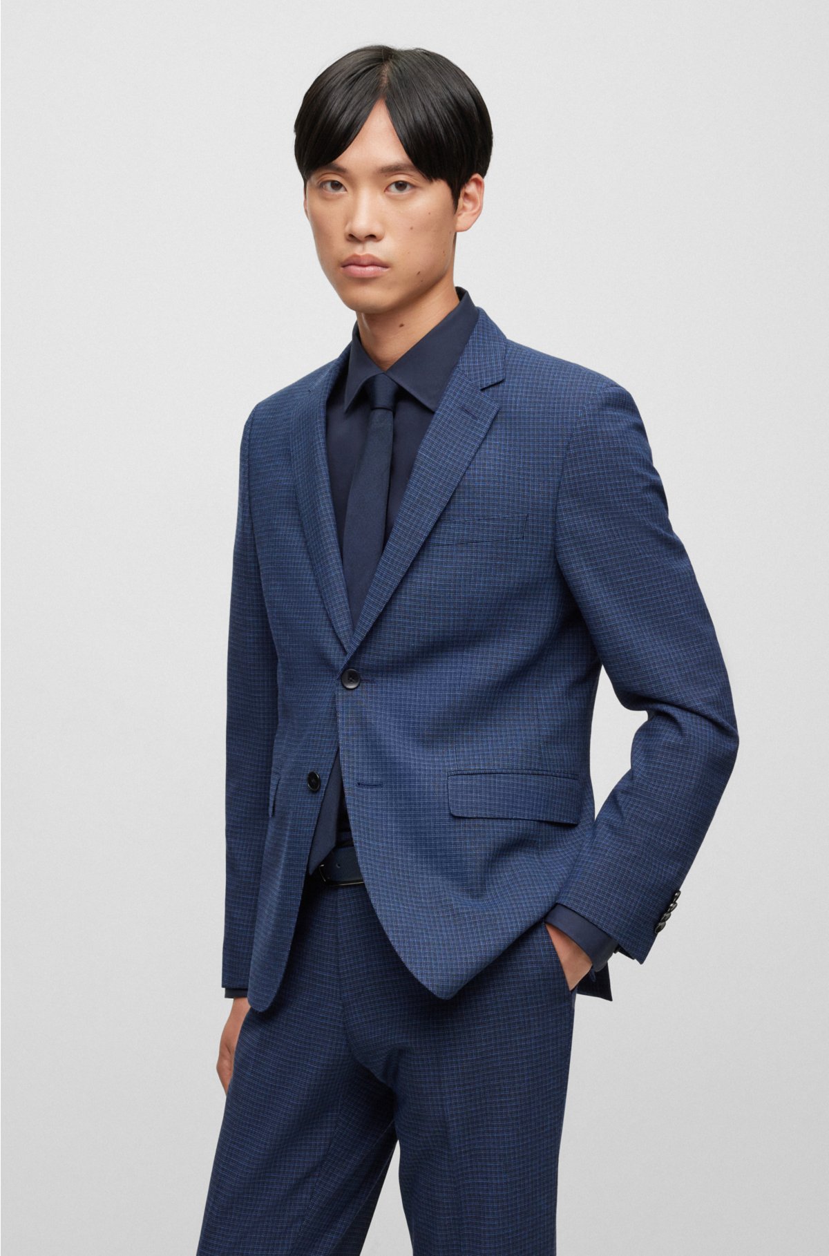 Extra-slim-fit suit in checked stretch cloth