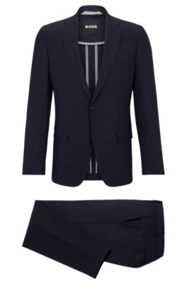 Shop Hugo Boss Slim-fit Suit In Checked Performance-stretch Fabric In Dark Blue