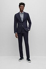 Slim-fit suit in checked performance-stretch fabric, Dark Blue