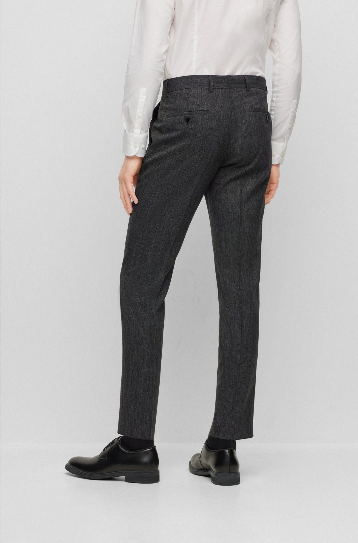 Slim-fit suit in a micro-patterned wool blend, Black