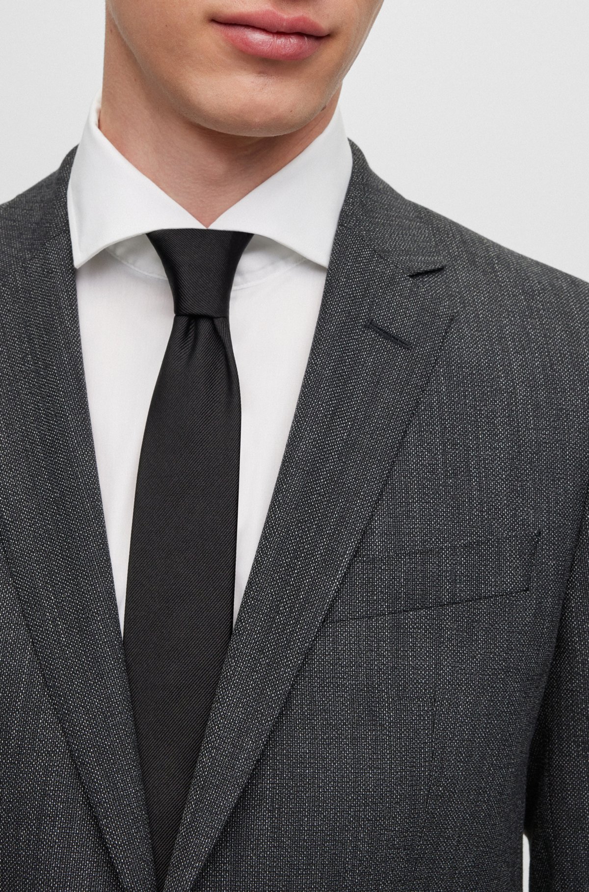 Slim-fit suit in a micro-patterned wool blend, Black