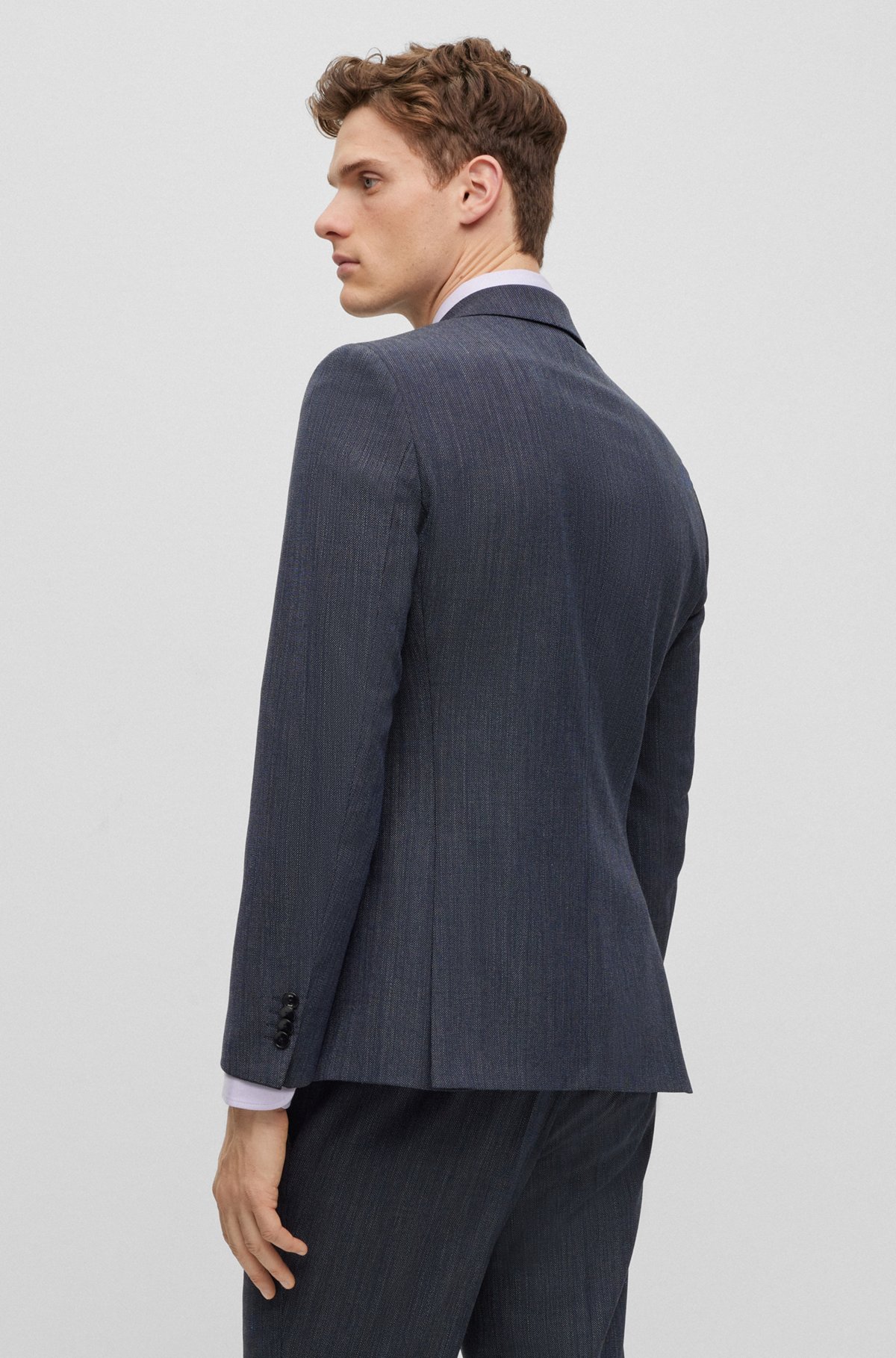 Slim-fit suit in a micro-patterned wool blend, Dark Blue