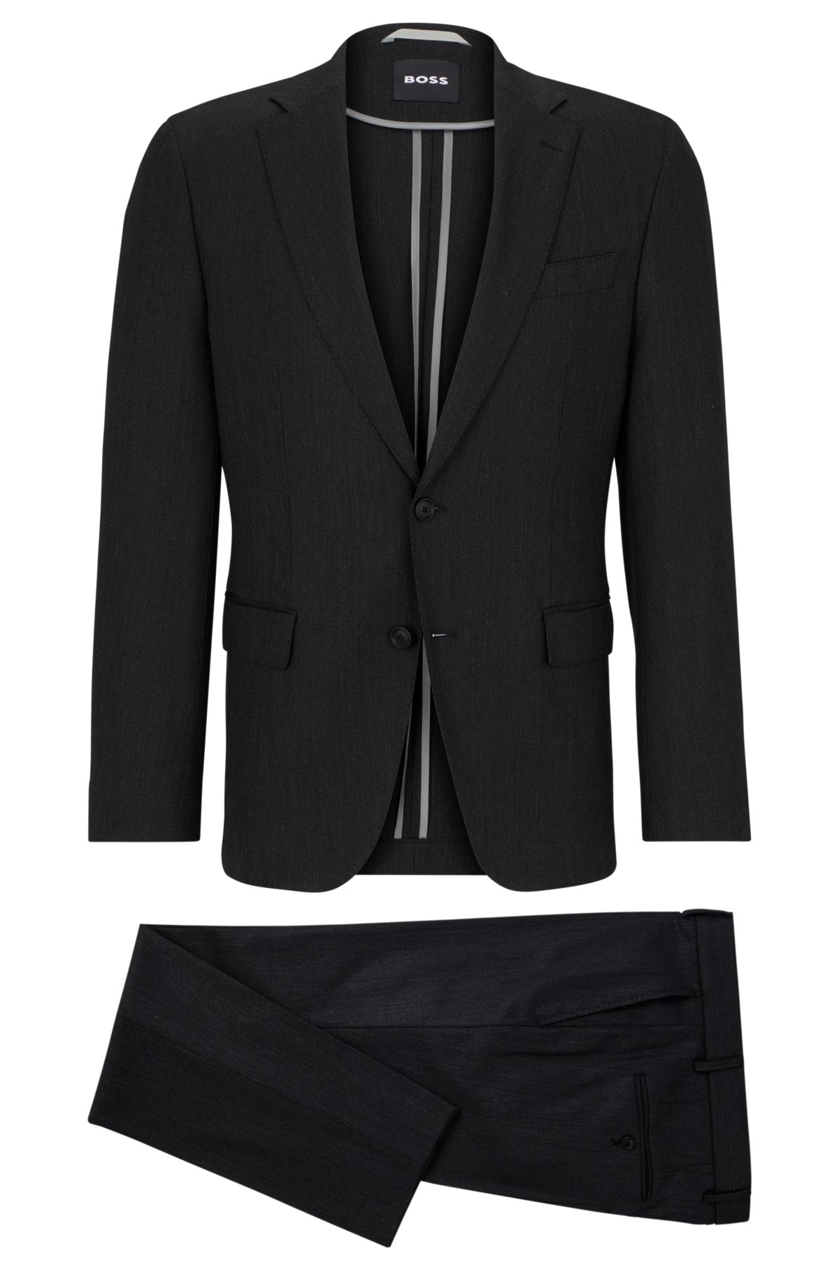 Slim-fit suit in a performance-stretch wool blend, Black