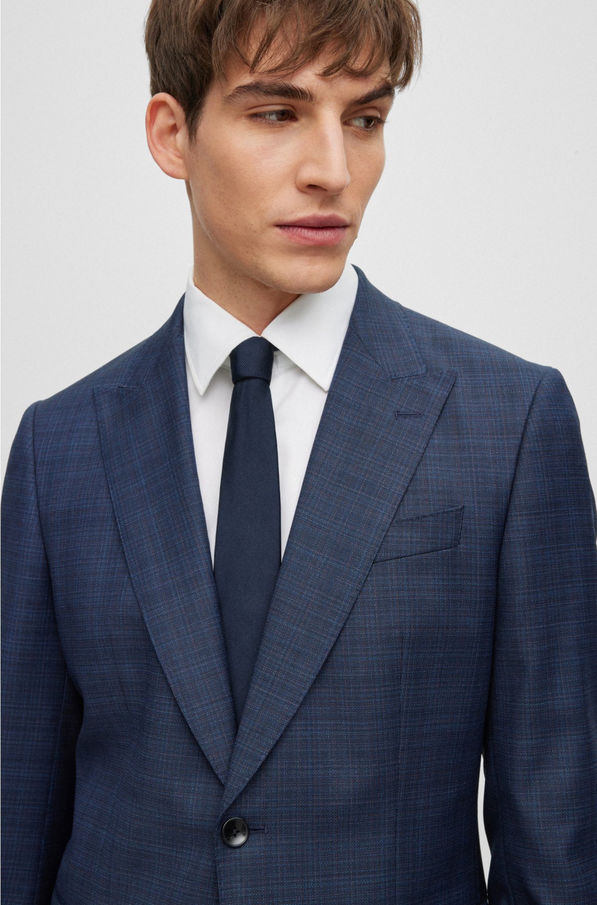 BOSS - Slim-fit suit in patterned stretch wool