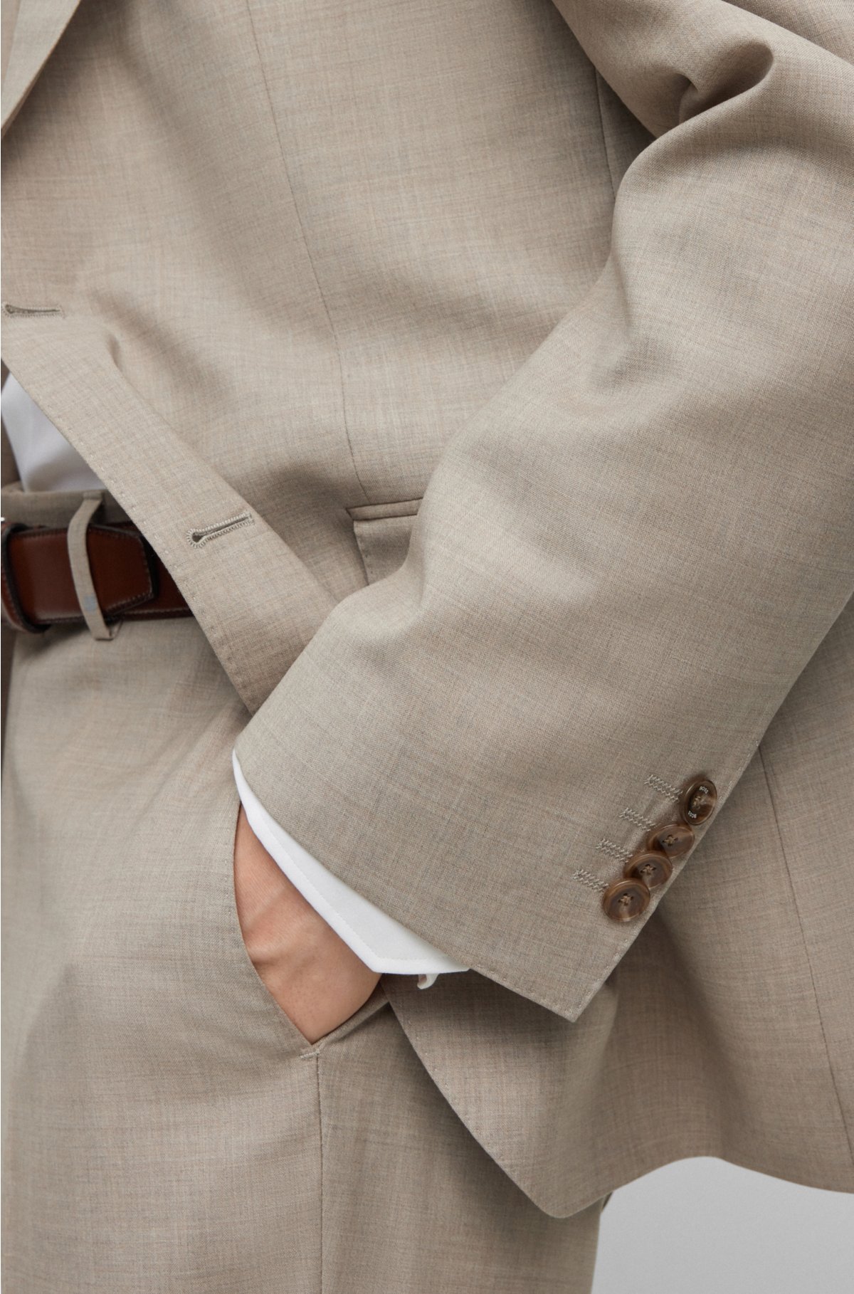Regular-fit suit in virgin wool with full lining, Beige