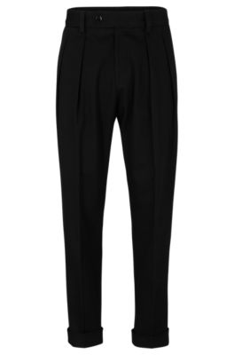 Hugo Boss Relaxed-fit Trousers In Stretch Cotton With Pleat Front In Black