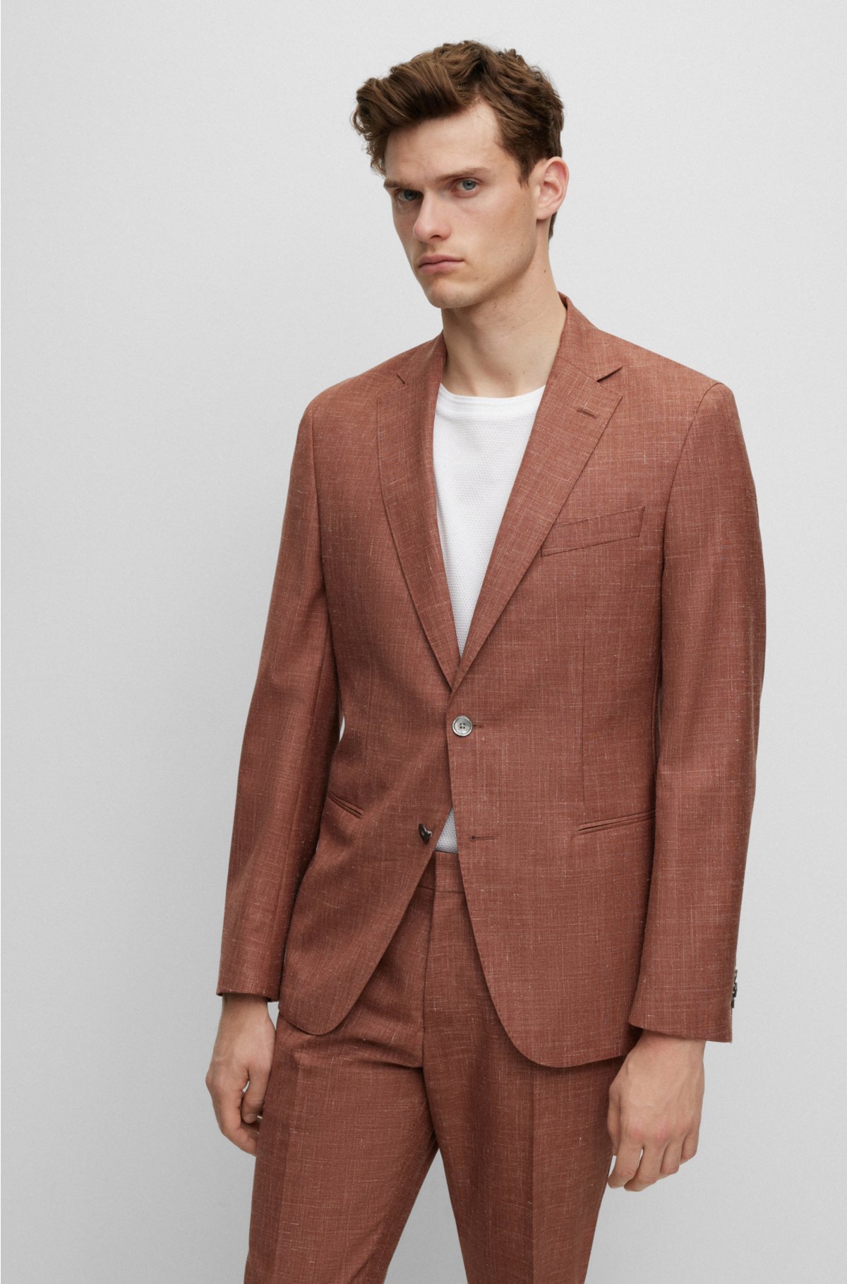 Slim-fit suit in wool, Tussah silk and linen, Red
