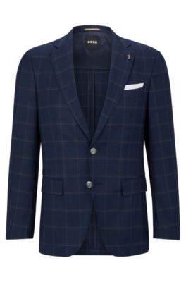 BOSS - Slim-fit jacket in checked stretch virgin wool