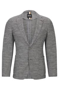 BOSS - Micro-pattern slim-fit jacket in a cotton blend 