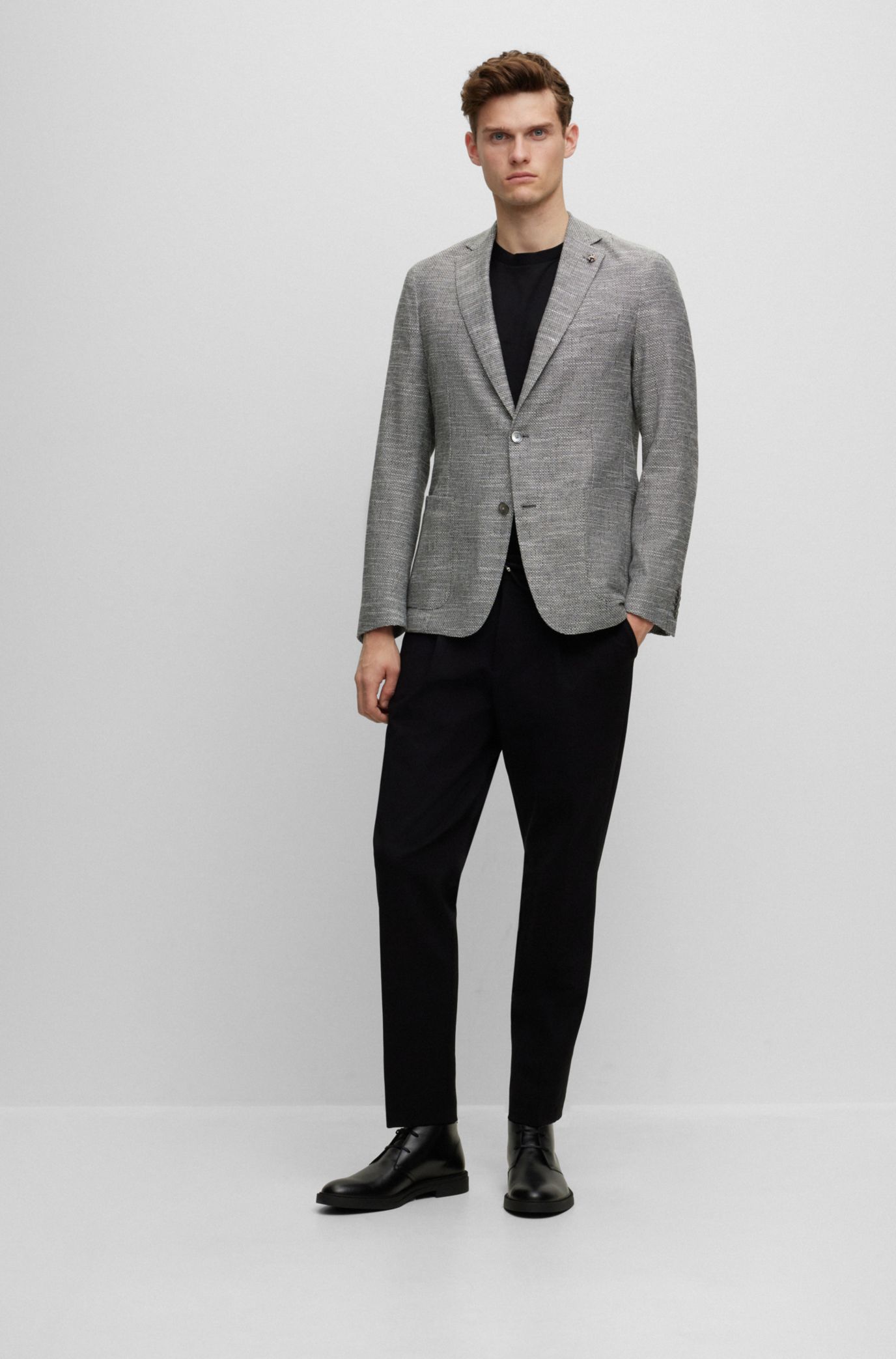 BOSS Micro pattern slim fit jacket in a cotton blend