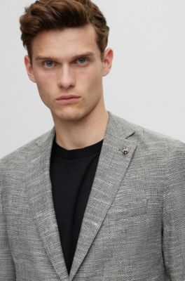 BOSS - Micro-pattern slim-fit jacket in a cotton blend 