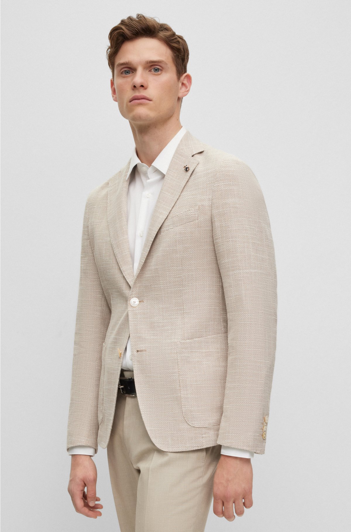 BOSS - Micro-pattern slim-fit jacket in a cotton blend