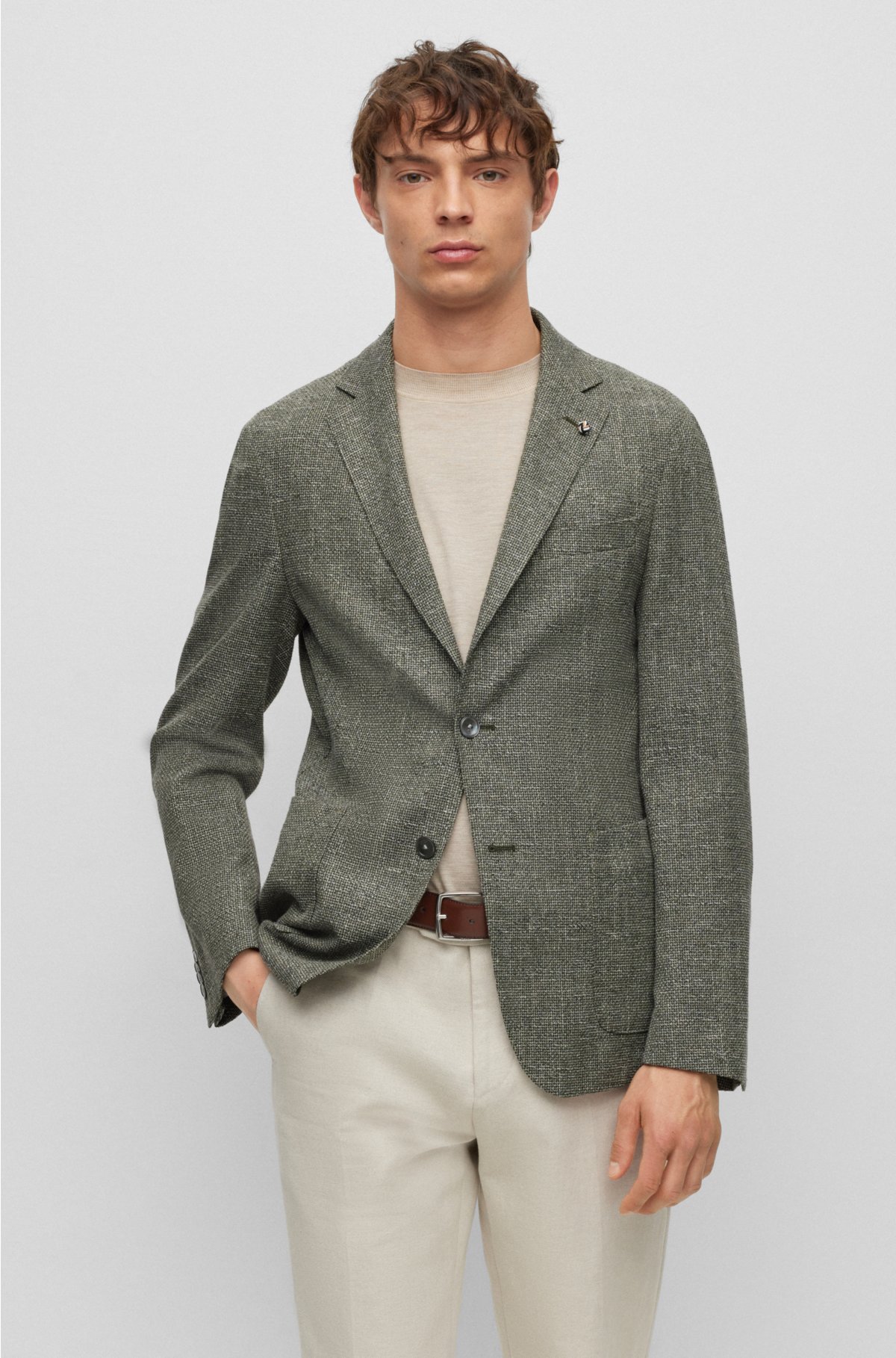 BOSS - Micro-pattern jacket in a cotton blend